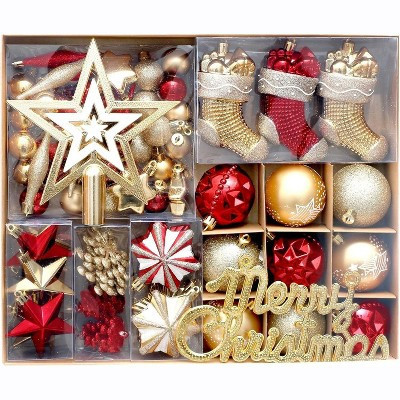 70 Pcs Christmas Balls Ornaments Set, Shatterproof Ornaments with Merry Christmas Sign & Top Tree Toppers for Xmas Christmas Tree, Gold | Target