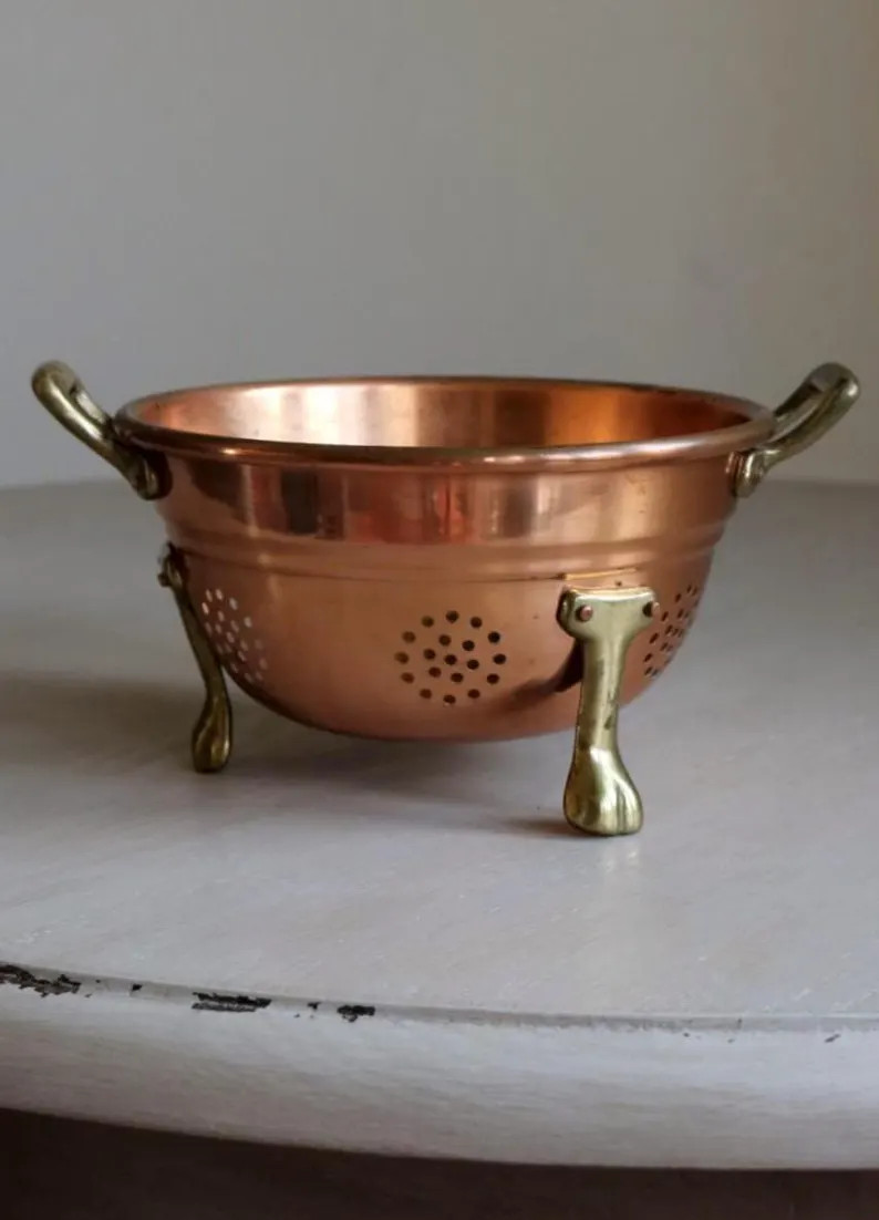 Antique Copper Footed Colander with Brass Handles, French Copper Berry Strainer, Petite English C... | Etsy (Global)