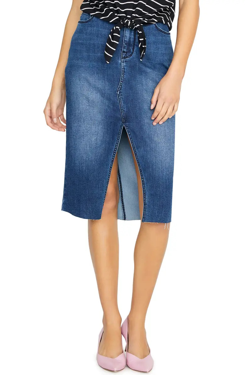 Moselle Raw Edge Denim Midi Skirt | Nordstrom