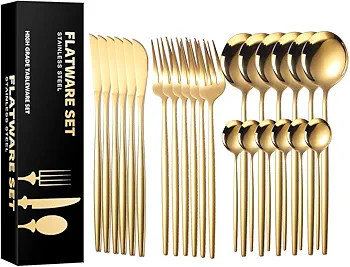 Talheres Inox 24 Peças Com Colher Garfo Faca e Colher de Café (24 Peças Dourado) | Amazon (BR)