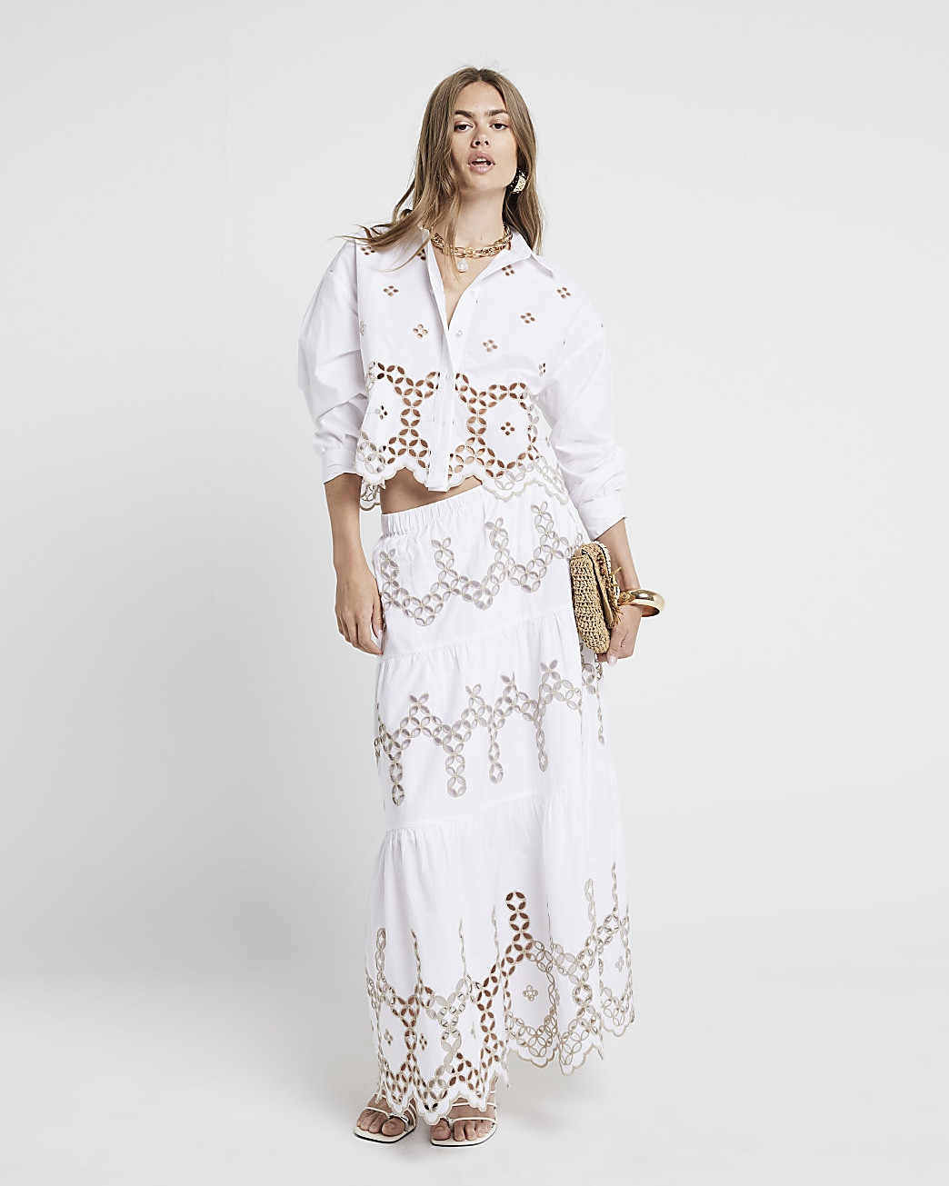 White broderie maxi skirt | River Island (UK & IE)
