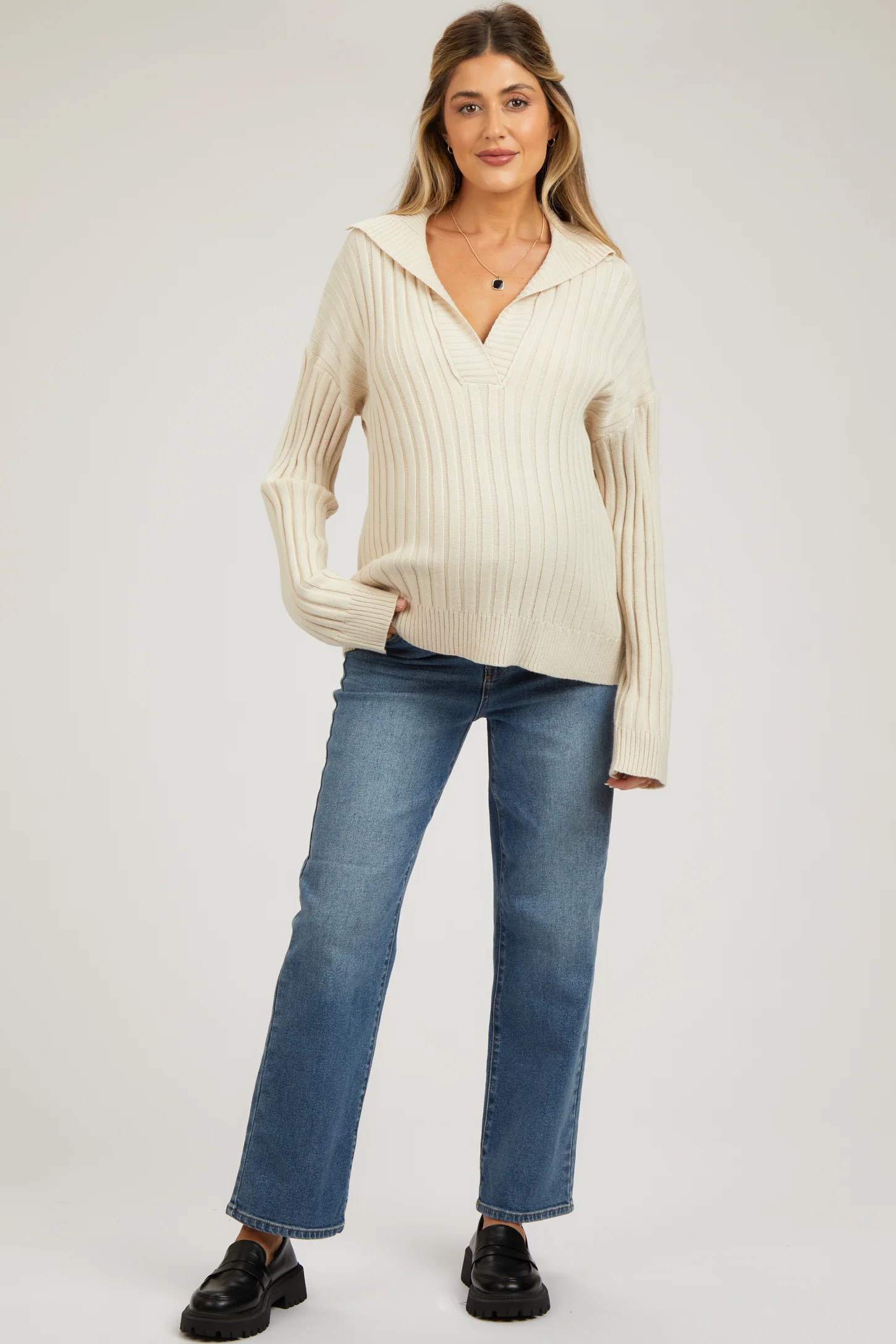 Blue Straight Crop Maternity Jeans | PinkBlush Maternity