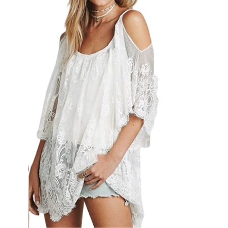 Multitrust Women Summer Lace Floral Swimwear Bikini Crochet Cover Up Beach Dress Shirt Tops | Walmart (US)