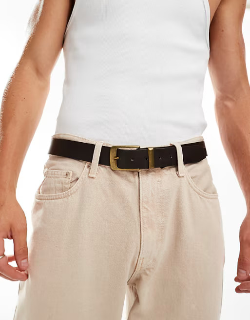 Pull&bear gold buckle belt in brown | ASOS (Global)