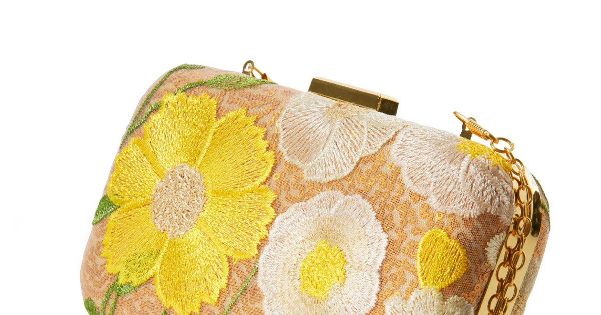 Sequin Floral Embroidered Clutch - Yellow Multi | Boston Proper | Boston Proper