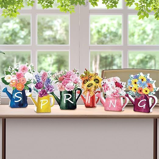 6 Pieces Spring Wood Block Signs Wooden Tabletop Spring Signs Spring Decor Flowers Decor Tiered T... | Amazon (US)