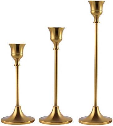 Candlestick Holders Taper Candle Holders, Brass Gold Candlestick Holder Set 3 Pcs Candle Stick H... | Amazon (US)