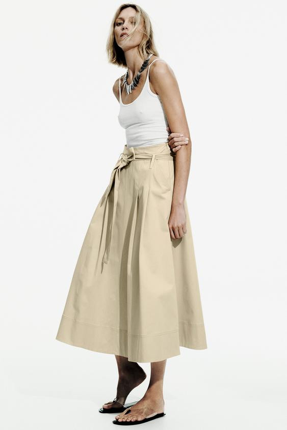 ZW COLLECTION BELTED MIDI SKIRT | Zara US