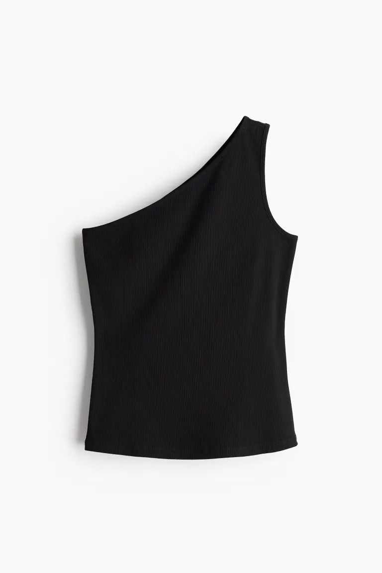 One-Shoulder-Top - Asymmetrischer Ausschnitt - Ärmellos - Schwarz - Ladies | H&M DE | H&M (DE, AT, CH, NL, FI)