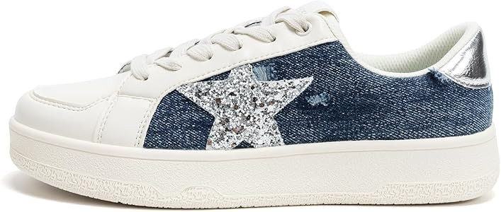 Niluber Star Sneakers for Women Low Top Comfortable Cushioned White Gold Sliver Leopard Platform ... | Amazon (US)