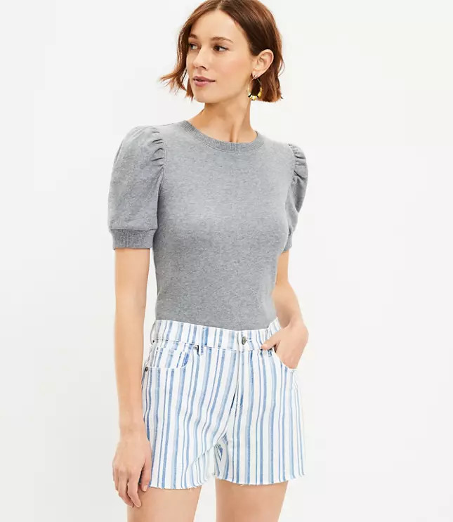 Fresh Cut Denim Cut Off Shorts in Blue White Stripe | LOFT