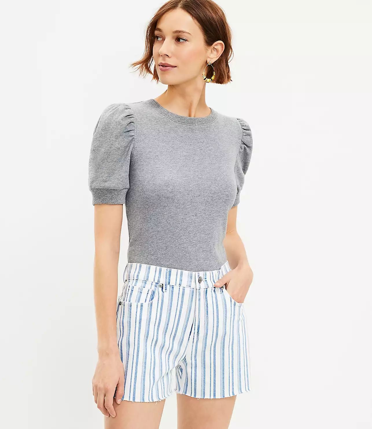Fresh Cut Denim Cut Off Shorts in Blue White Stripe | LOFT