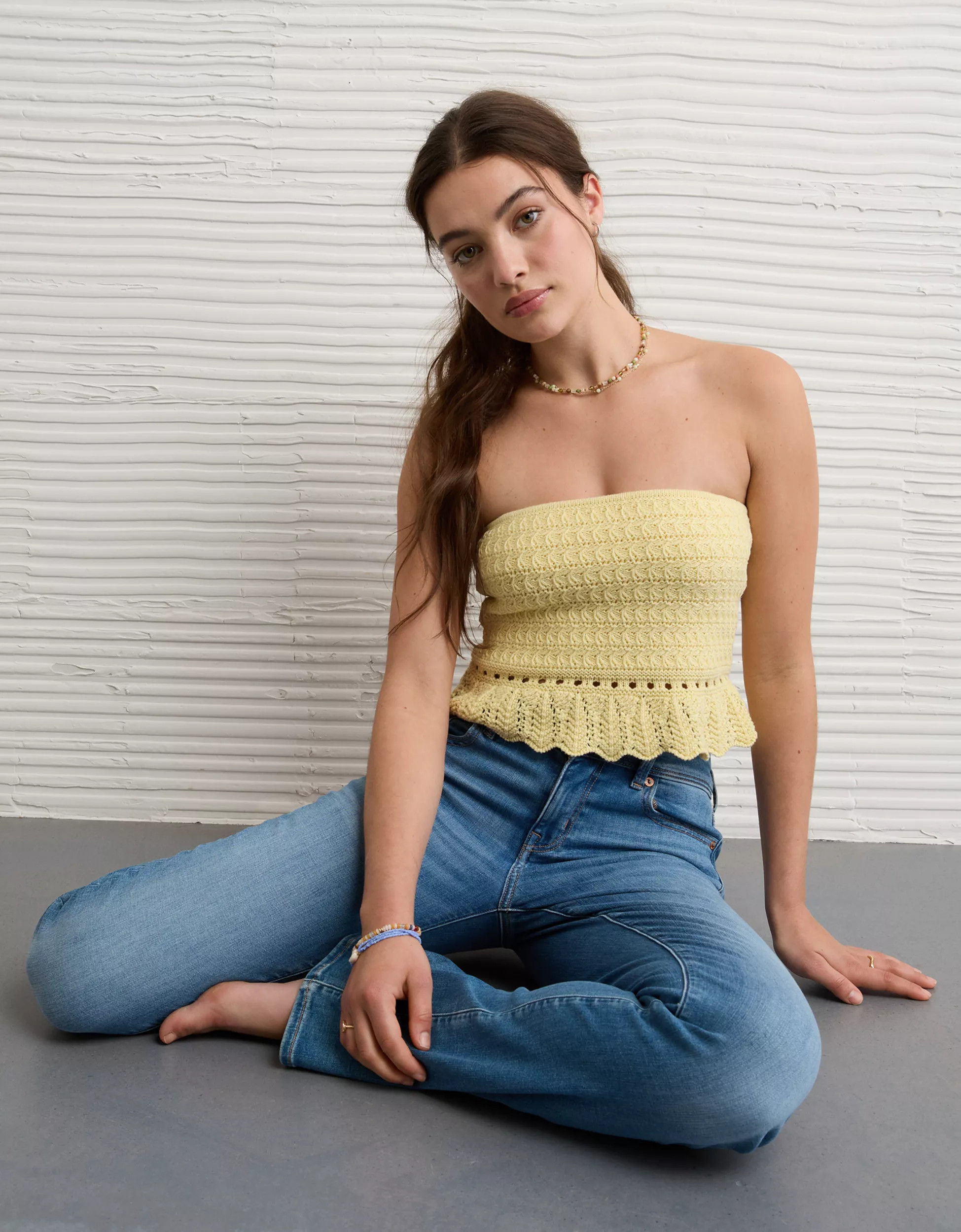 AE Crochet Cropped Peplum Tube Top | American Eagle Outfitters (US & CA)
