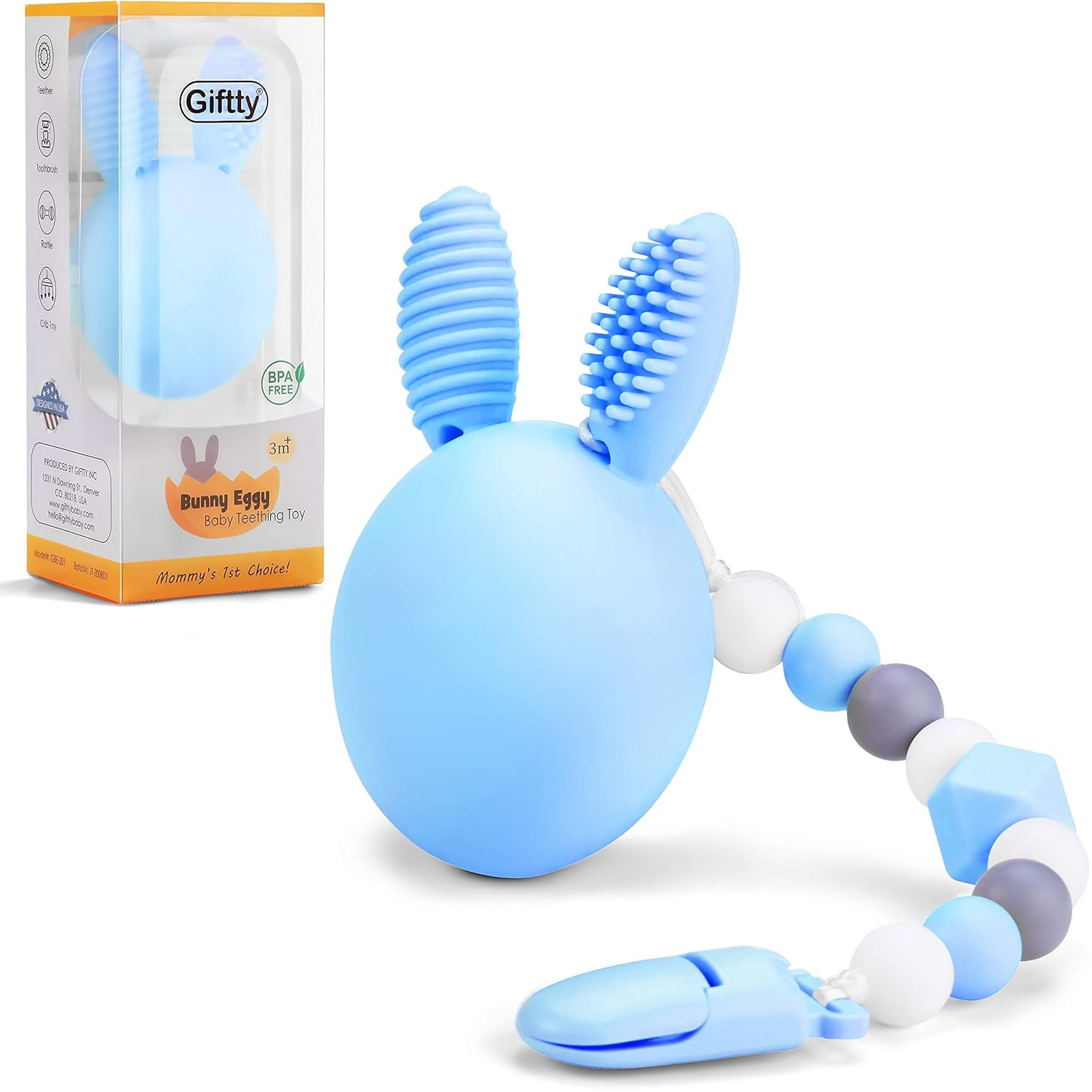 Bunny Eggy Teether Multi-Function Baby Teething Toy Rattle Toothbrush Gum Massager Sensory Toy, 1... | Amazon (US)