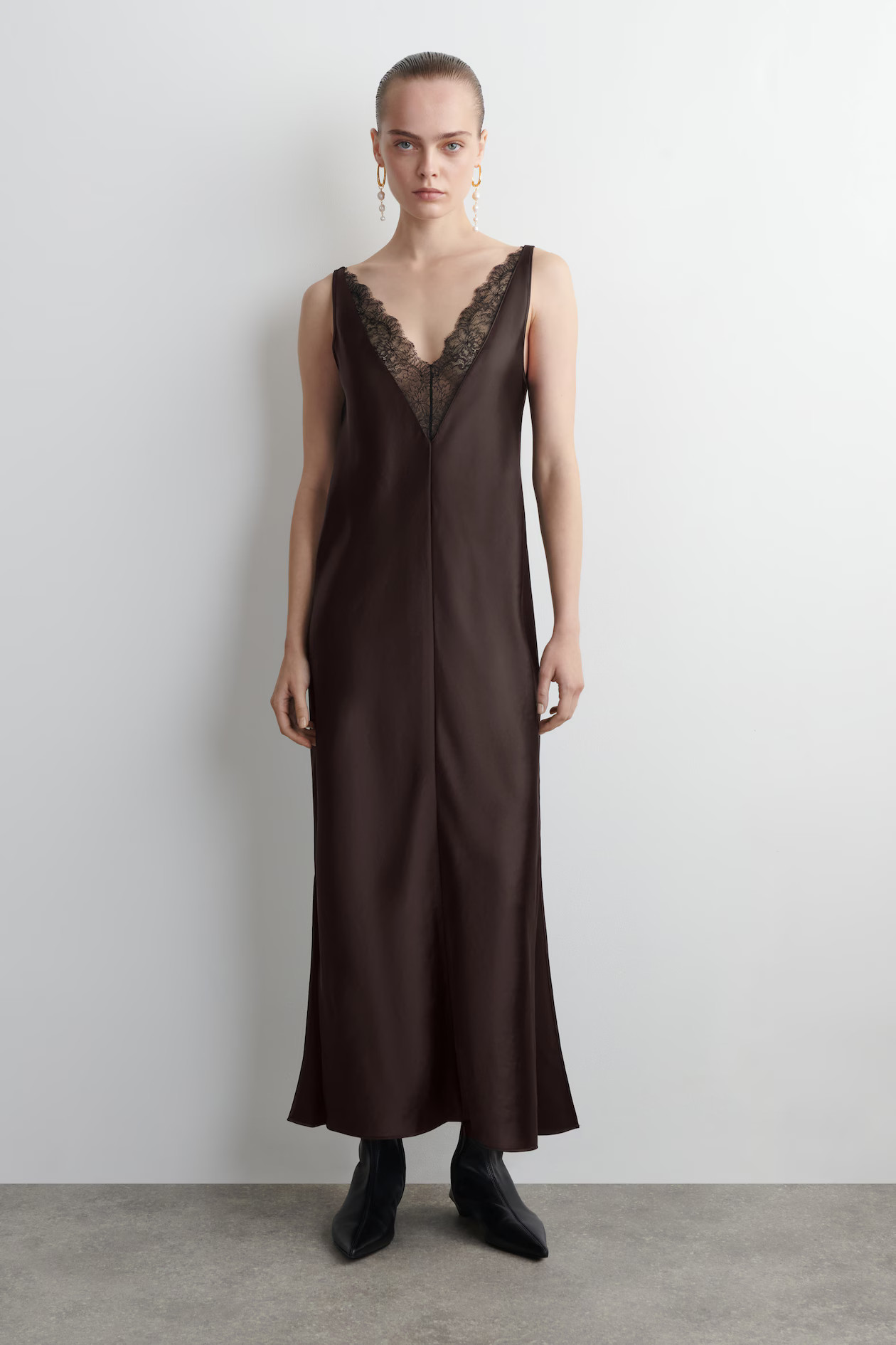 LACE-TRIMMED SATIN SLIP DRESS - BROWN | COS US | COS (US)