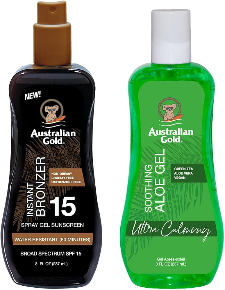 Australian Gold Sunscreen Gel Spray with Bronzer + Soothing After Sun Aloe Vera Gel, Hydrating Su... | Amazon (US)