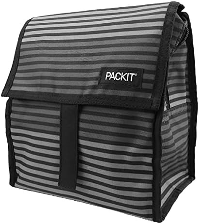 PackIt Freezable Lunch Bag with Zip Closure, Gray Stripe | Amazon (US)