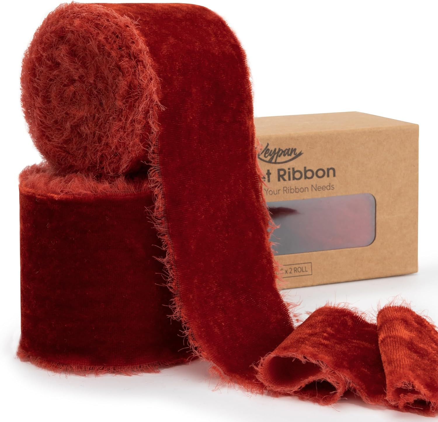 Rust Red Velvet Ribbon 2-1/2 Inch x 6 Yd Handmade Frayed Vintage Wide Ribbons for Christmas Tree ... | Amazon (US)