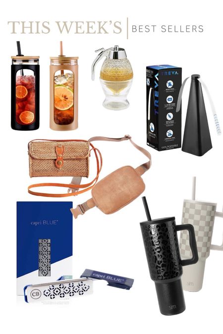 This weeks, Amazon, best sellers and favorite fines! Portable iced coffee, Tumbler glass with silicone, cover lid and straw honeycomb honey and syrup dispenser fly fans perfect for outdoor dining and entertaining! Leather Crossbody, belt, bag, rattan, satchel, purse, clutch Capri, blue volcano, car diffuser, air freshener, simple, modern 40 ounce Tumbler with handle and straw

#LTKunder50 #LTKtravel #LTKFind