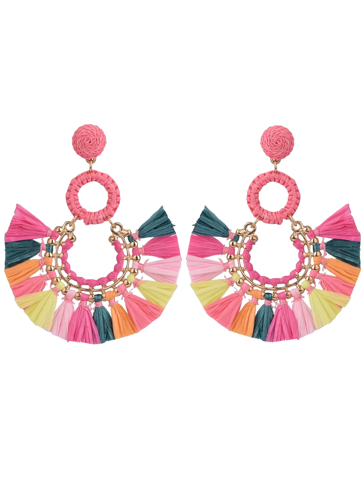 Time and Tru Female Adult Gold-Tone Multi-Colored Raffia Drop Earring | Walmart (US)