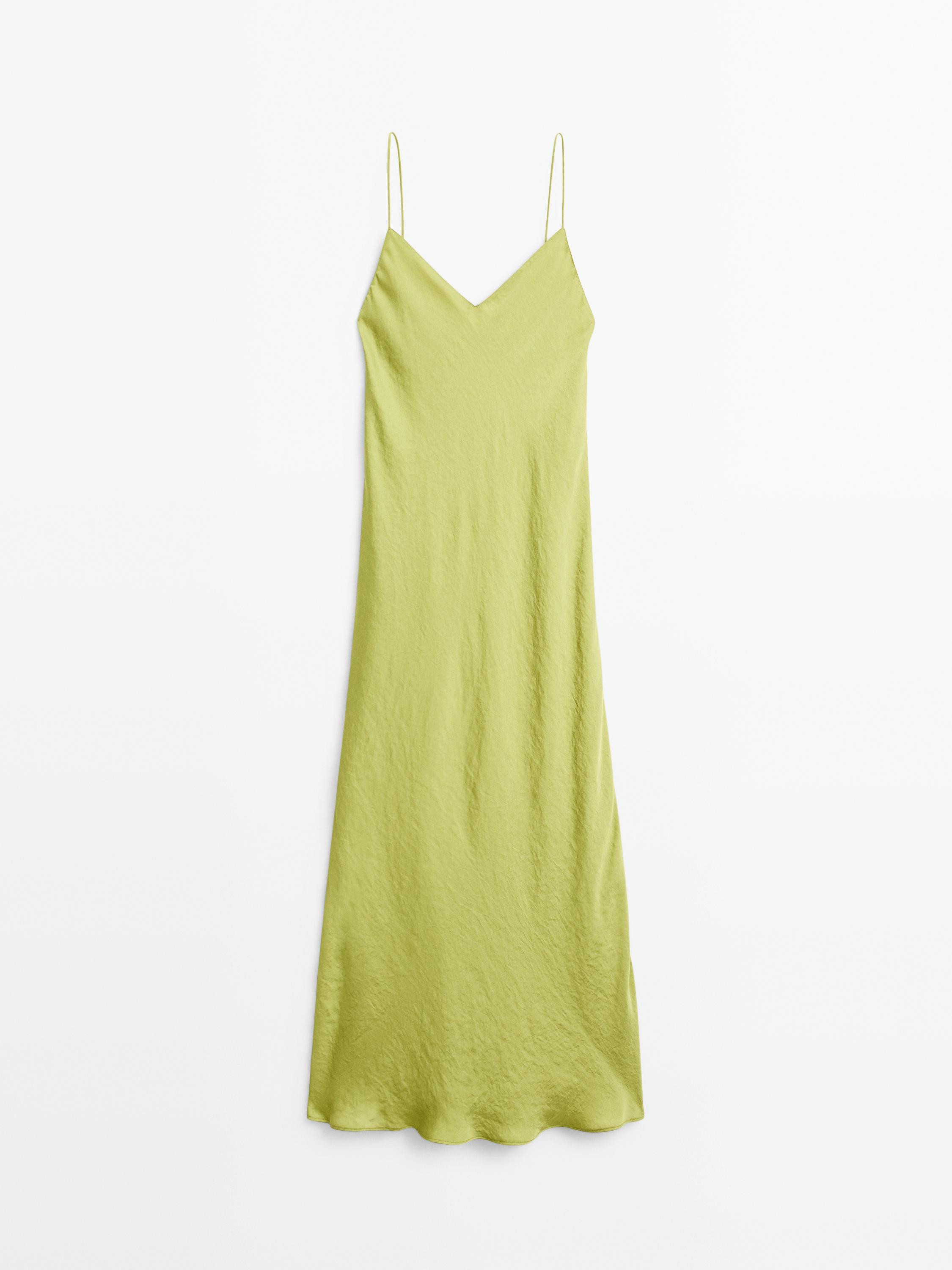 Flowing satin midi dress · Apple Green · Caps And Hats | Massimo Dutti | Massimo Dutti UK