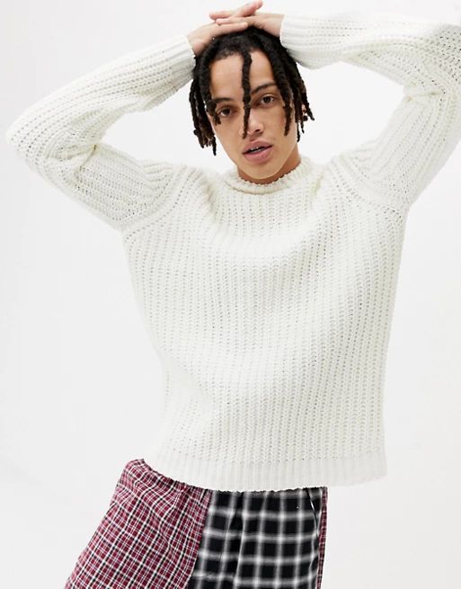 ASOS DESIGN knitted chenille turtleneck sweater in white | ASOS US