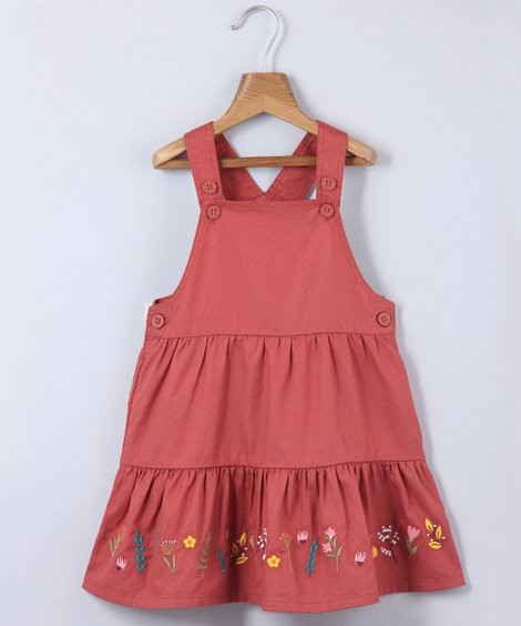 Beebay Rust Floral Tiered Embroidered Jumper - Toddler & Girls | Zulily