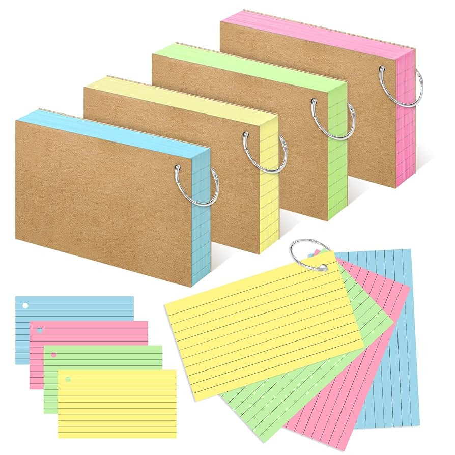 Colored Index Cards 3x5 Inch Flash Cards with Ring Lined Flashcards Note Cards for Studying Schoo... | Amazon (US)