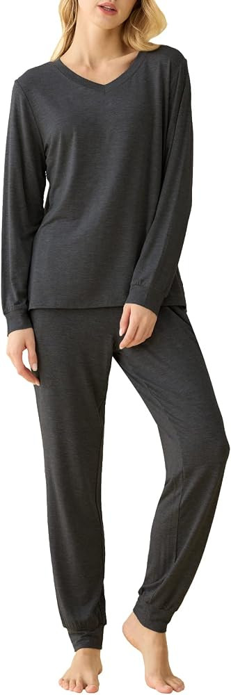 Latuza Women's Viscose Long Sleeves Top Jogger Pants Pajamas Set | Amazon (US)