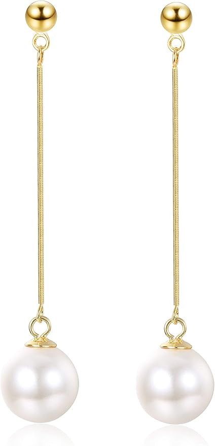 Sllaiss Gold Plated Drop Earrings Made with Swarovski Pearl 925 Sterling Silver Dangle Earrings f... | Amazon (US)