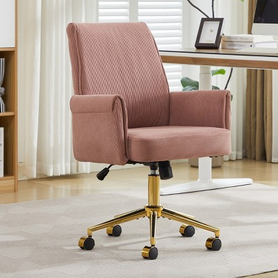 Modern Pink Striped Fabric Office Chair, Mid-Back Desk Chair with Gold Base and Upholstered Memory Foam Seat for Workspace-Panipeachy | Target