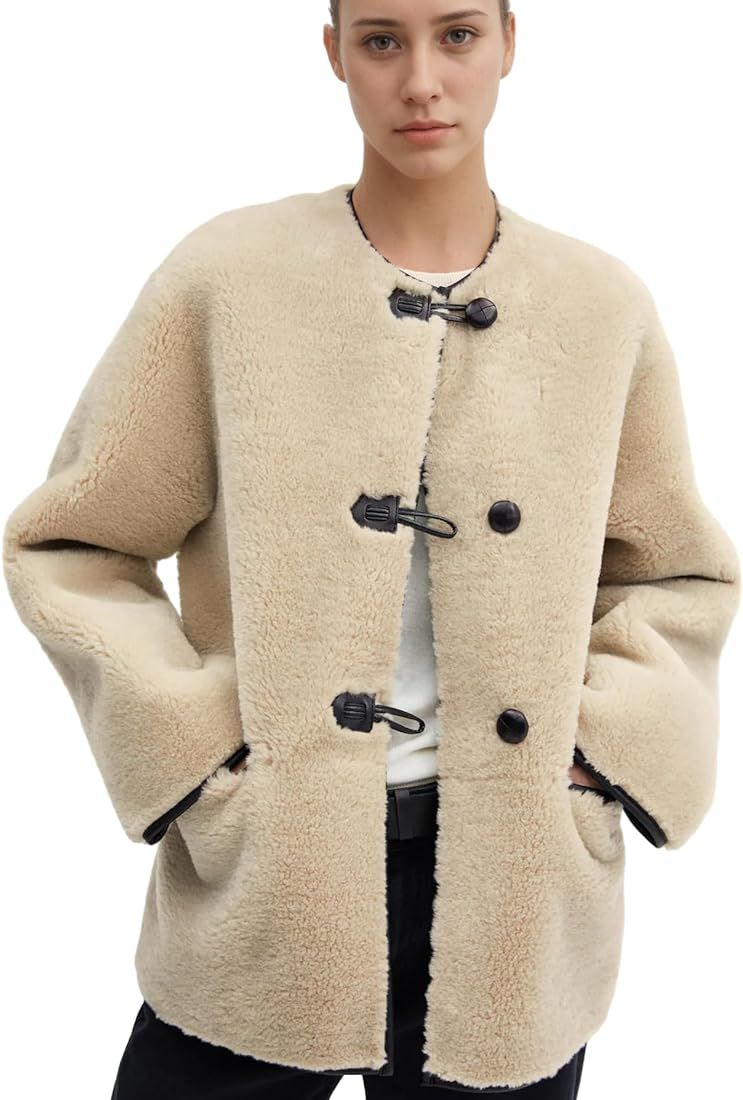 Laosiros Womens Fuzzy Fleece Jacket Winter Long Sleeve Button Casual Sherpa Coats Warm Outwear Wi... | Amazon (US)