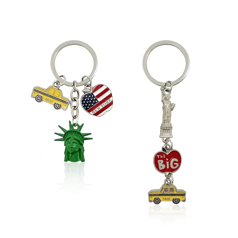 NYC Metal Keychain, New York Souvenir Color Key Ring, 2 Pack, The Statue Of Liberty, USA Flag, Th... | Amazon (US)