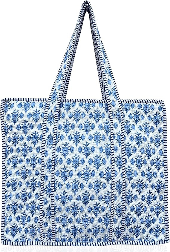 100% Cotton Quilted Tote Bag For Women 18x16– Large Zipper Reusable Beach Bag & Travel Bag Purs... | Amazon (US)