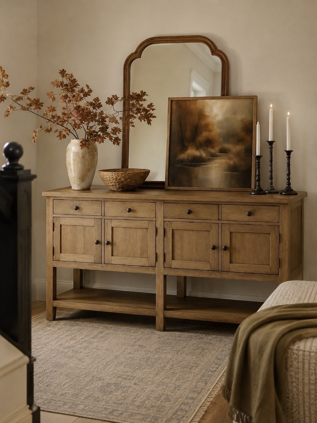 This fall-inspired console table setup is giving all the warm and cozy vibes. 🍂 I mixed natural textures like rustic wood, ceramic, woven rattan, and iron for that layered, collected feel—then added moody art and faux oak stems to bring in that perfect autumn touch.

Follow @farmtotablecreations on Instagram for more curated looks and seasonal styling tips!

Everything is linked here so you can recreate the look in your own space—no matter your style, this collection blends effortlessly into any home.

#consoletable #fallhomedecor #entrywaydecor #mirror #fallstems #artprint #candleholders #oakleaves #neutraldecor #wayfairfinds #ltkhome #cozyhome #curateddecor #fallstyling #entrywayfurniture #rattanbasket

#LTKHome #LTKSaleAlert #LTKSeasonal