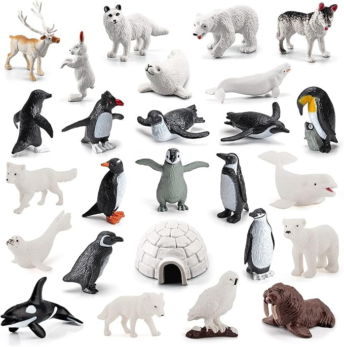 26Pcs Arctic Animal Figures - Polar Animal Toys Figurines with Penguins Arctic Fox Wolf Polar Bea... | Amazon (US)