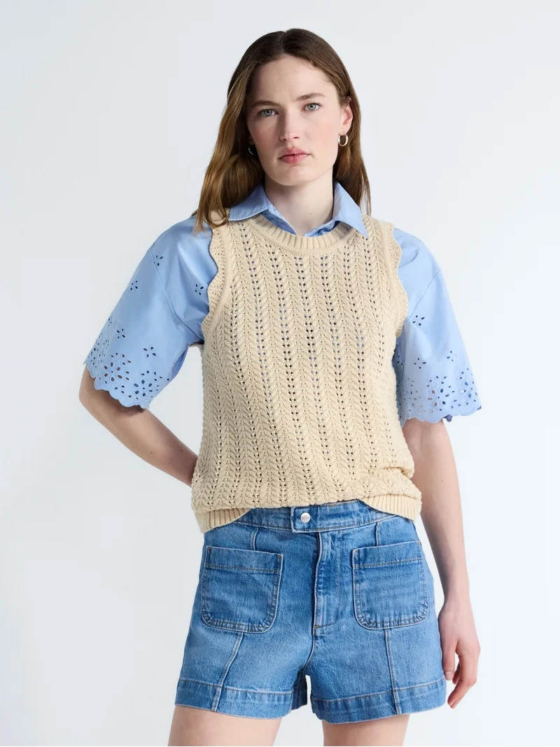 Free Assembly Women's Crochet Cotton Racerback Tank Top, Lightweight, Sizes XS-XXL | Walmart (US)