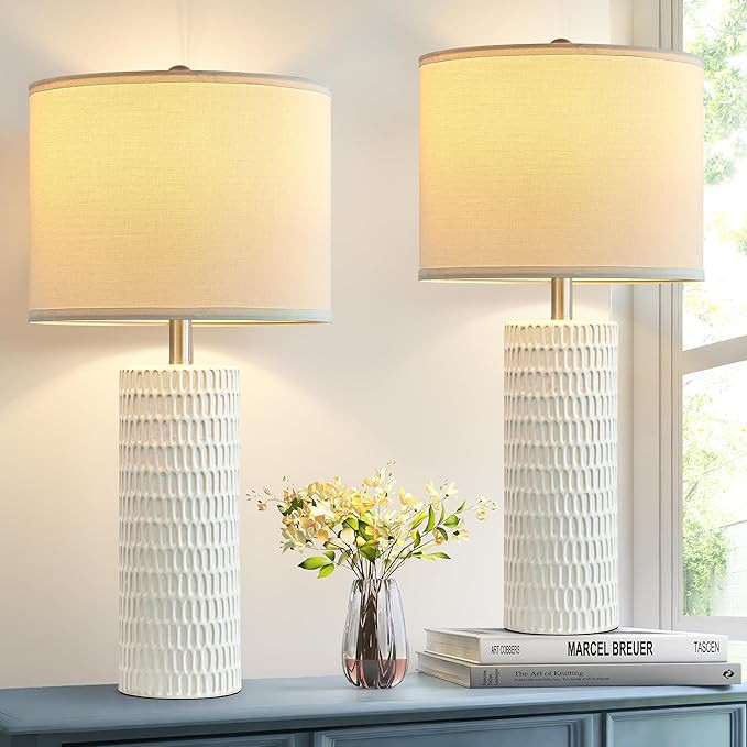 Farmhouse Table Lamp, 27' Ceramic, Set of 2, Modern Nightstand Lamp for Bedroom, Living Room, Hom... | Amazon (US)
