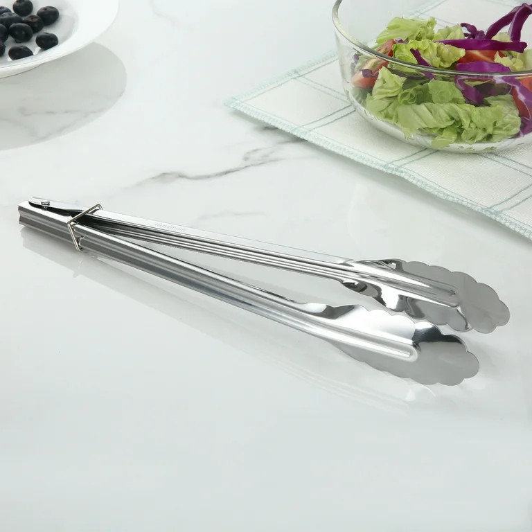 Mainstays 12" Stainless Steel Locking Cooking Tongs Silver | Walmart (US)