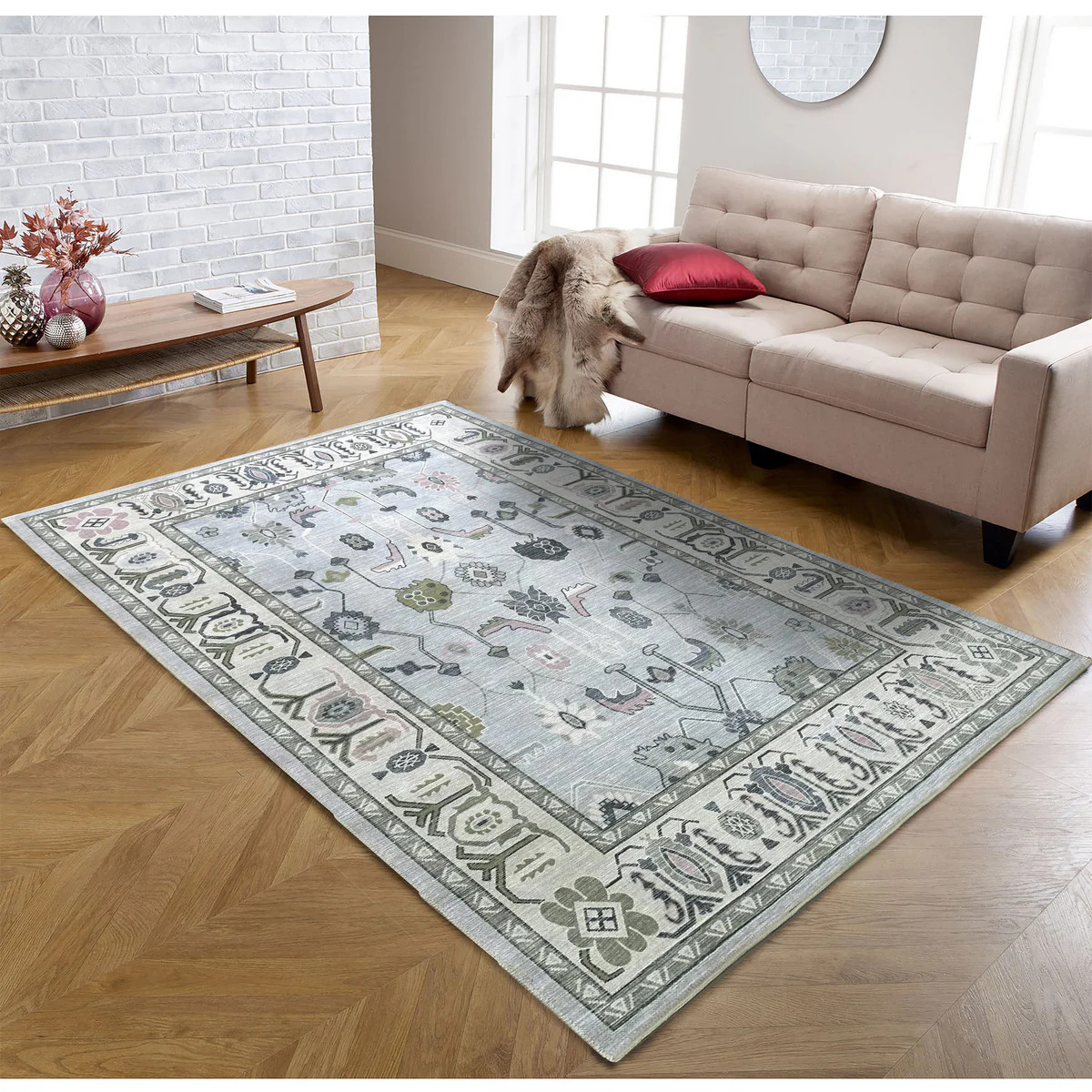 Corinne Pastel Blue Cream Modern Oushak Rug | Fame Rugs