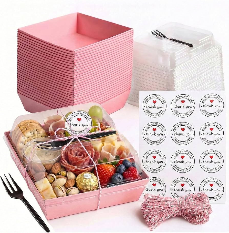 50 Pack Clear Treat Boxes with Forks - Small Dessert Boxes To Go - 5 Inch Disposable Paper Mini C... | Amazon (US)