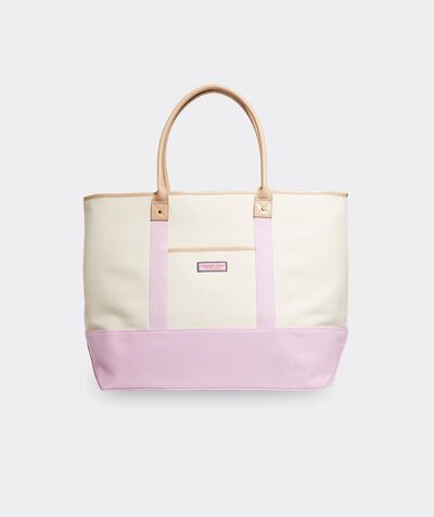 Leather Handle Washed Canvas Large Classic Tote | vineyard vines