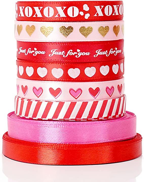 110yd Valentines Ribbon, Valentines Day Decor, Valentine Ribbon for Gift Wrapping, Red Ribbon Val... | Amazon (US)