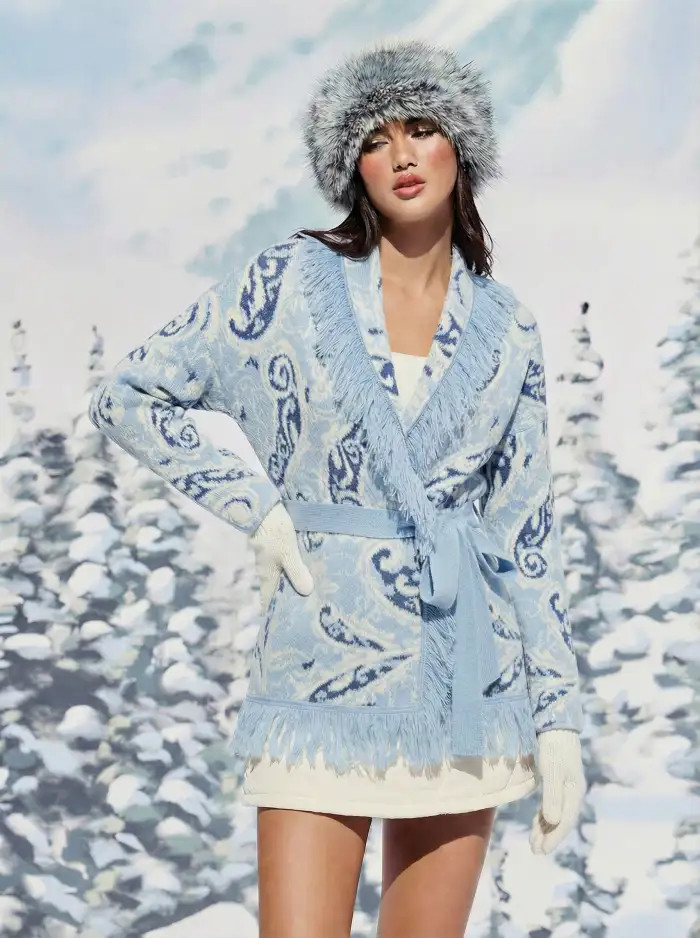 Knit Fabric Knit V-neck Bell Sleeve Hollow Out Knotted See-through Top For Daily Casual | Cider