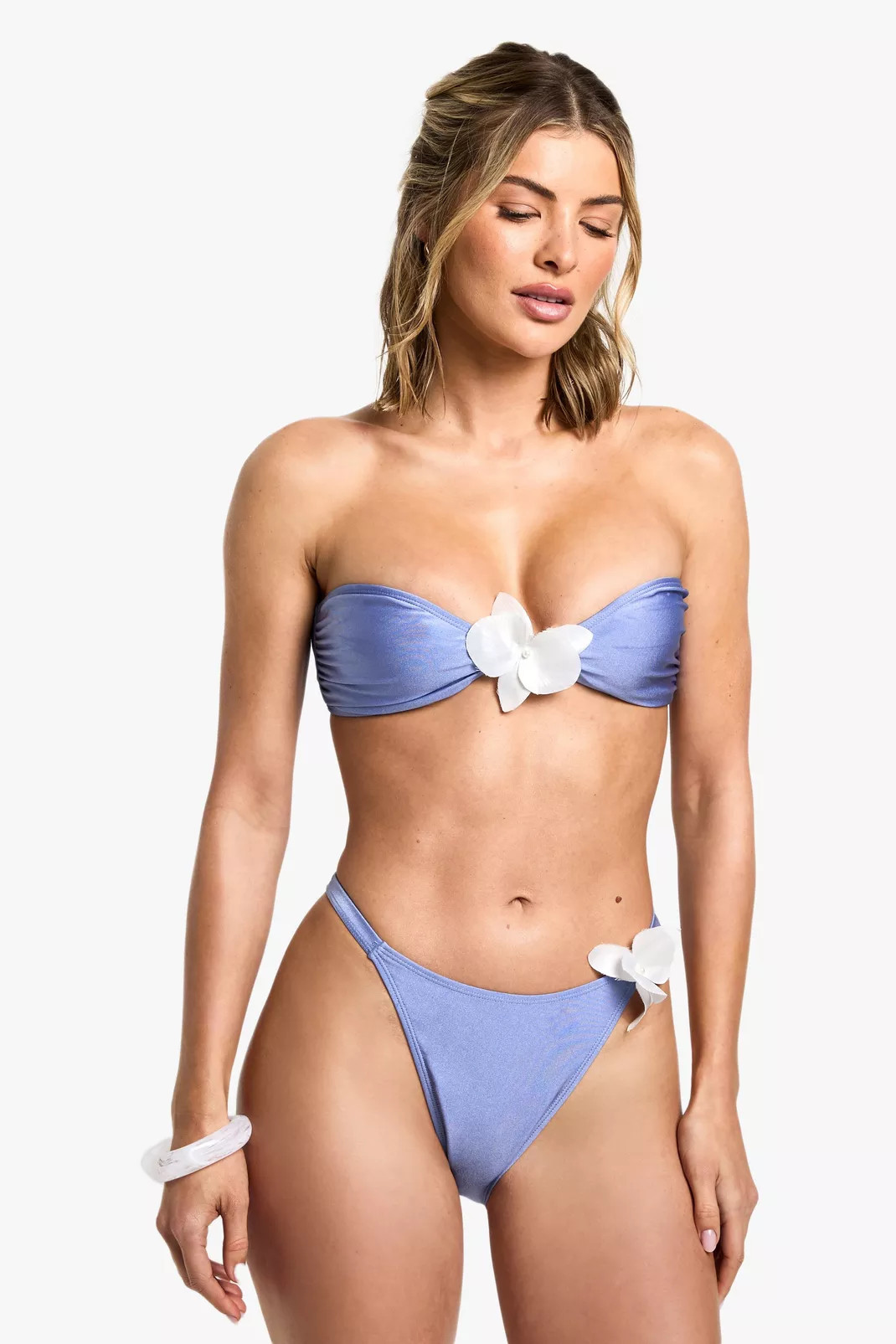 Orchid Flower Trim Bandeau Bikini Top & Tanga Bikini Bottoms Set | Nasty Gal US