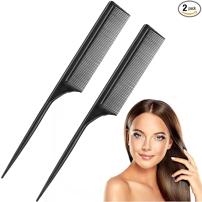 2 Pack Rat Tail Combs for Women Fine Tooth Comb Parting Tip Carbon Fiber Root Teasing Anti Static... | Amazon (US)