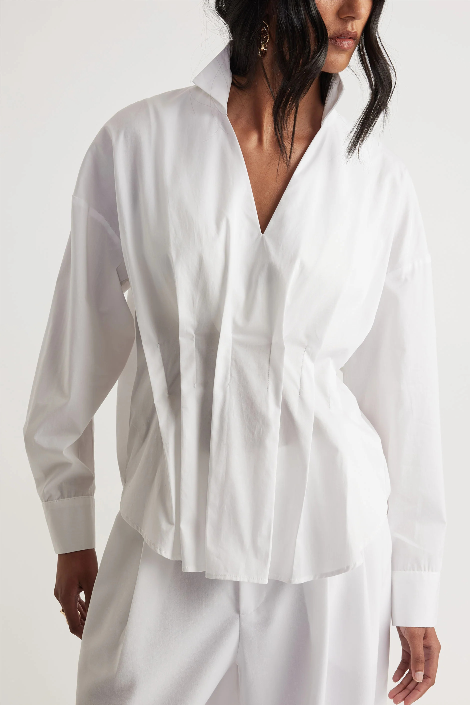 Pia Pleated Oversized Shirt - White | DECJUBA
