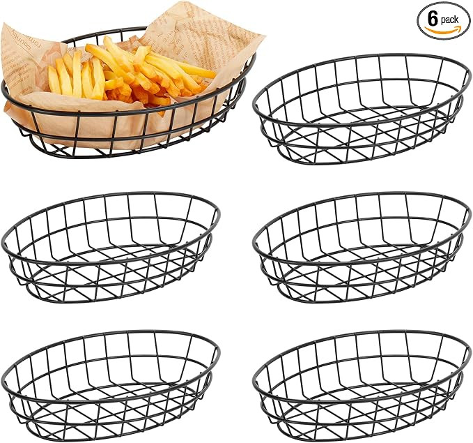 6 Pack Fast Food Oval Baskets, Wire Bread Basket for Serving, Reusable Chip Burger Fruit Vegetabl... | Amazon (US)