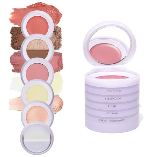 Subtl Staks 5-in-1 Travel Makeup kit by subtl beauty - eyeshadow duo, powder blush, cream highlighter, lip and cheek, lip balm - free travel mirror and brush - stackable makeup for travel | Amazon (US)