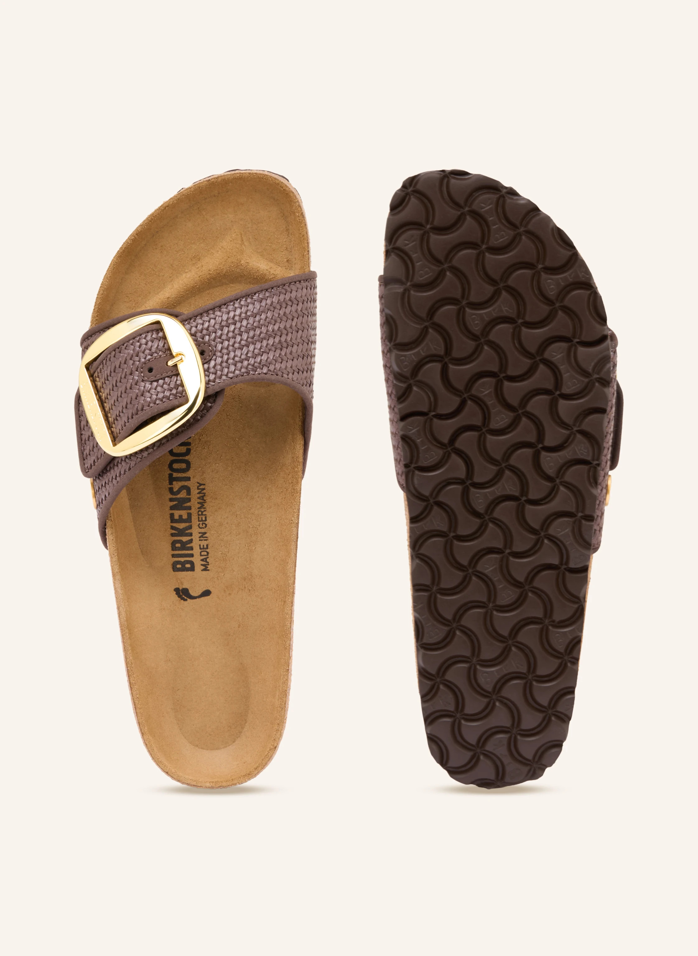 BIRKENSTOCK Pantoletten MADRID BIG BUCKLE RAFFIA in dunkelbraun | Breuninger (DACH)